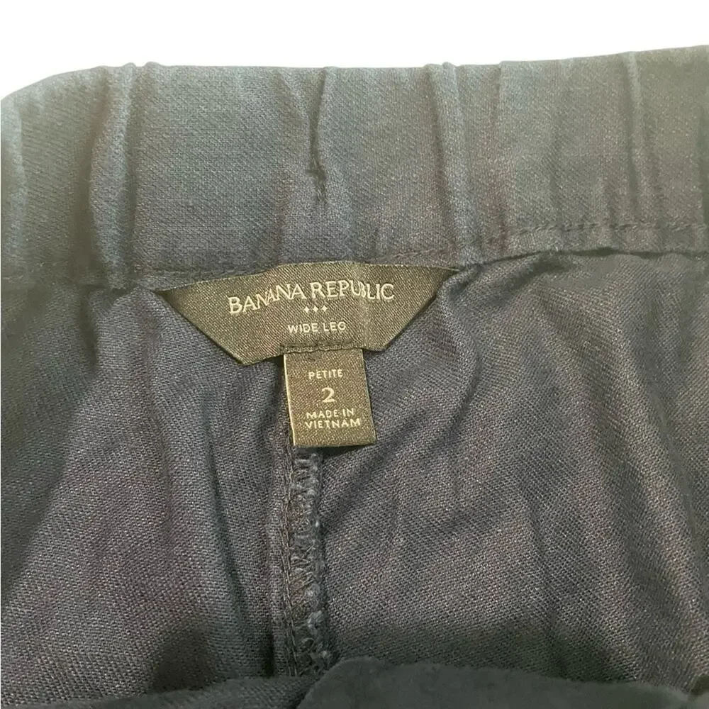 ✨ BANANA REPUBLIC Navy Linen Blend Wide Leg Pants 2P Petite 🌊